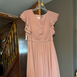 Azazie bridesmaid dress in the color dusty rose.